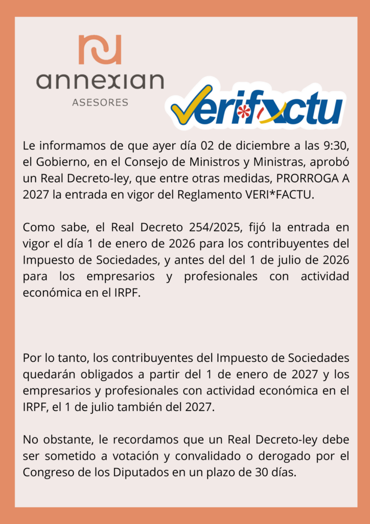 Aplazamiento VERIFACTU